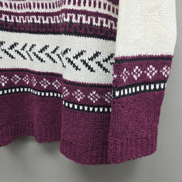RUSS by Liz Claiborne Sweater Womens XL 16/18 White Burgundy Fair Isle Knit - Picture 3 of 10
